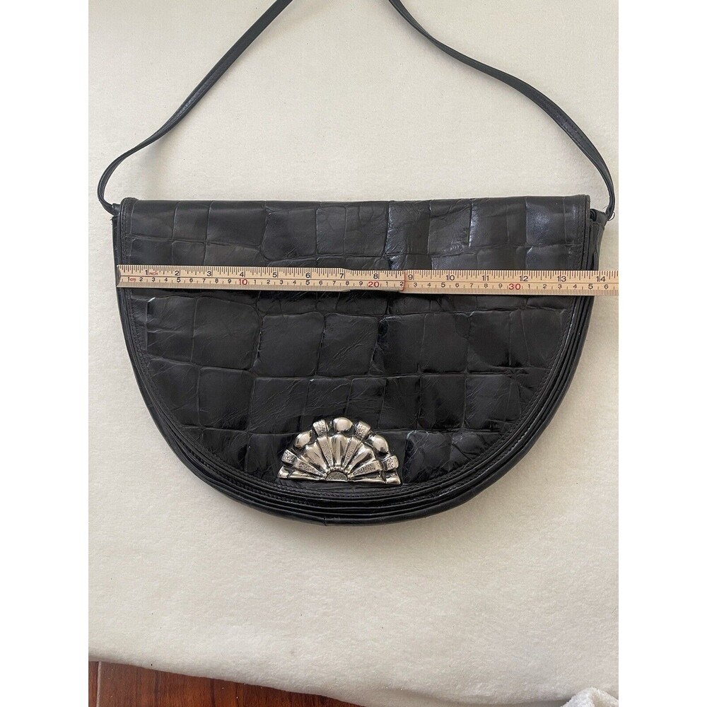 Vintage Robinson’s‎ Crescent Crossbody Genuine Leather Black Purse Made In Italy - Picture 4 of 16
